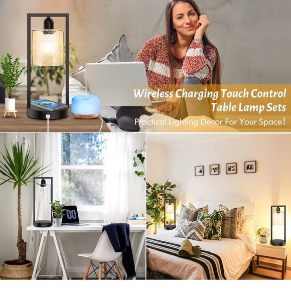 Set of 2 Wireless Charging Touch Control Lamps Dimmable Nightstand USB Port Lamp - Picture 7 of 7